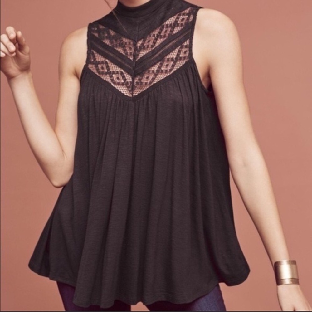Anthropologie Deletta Plum 'Brenta' Lace Pleated Swing Tank Tank Top Blouse XS